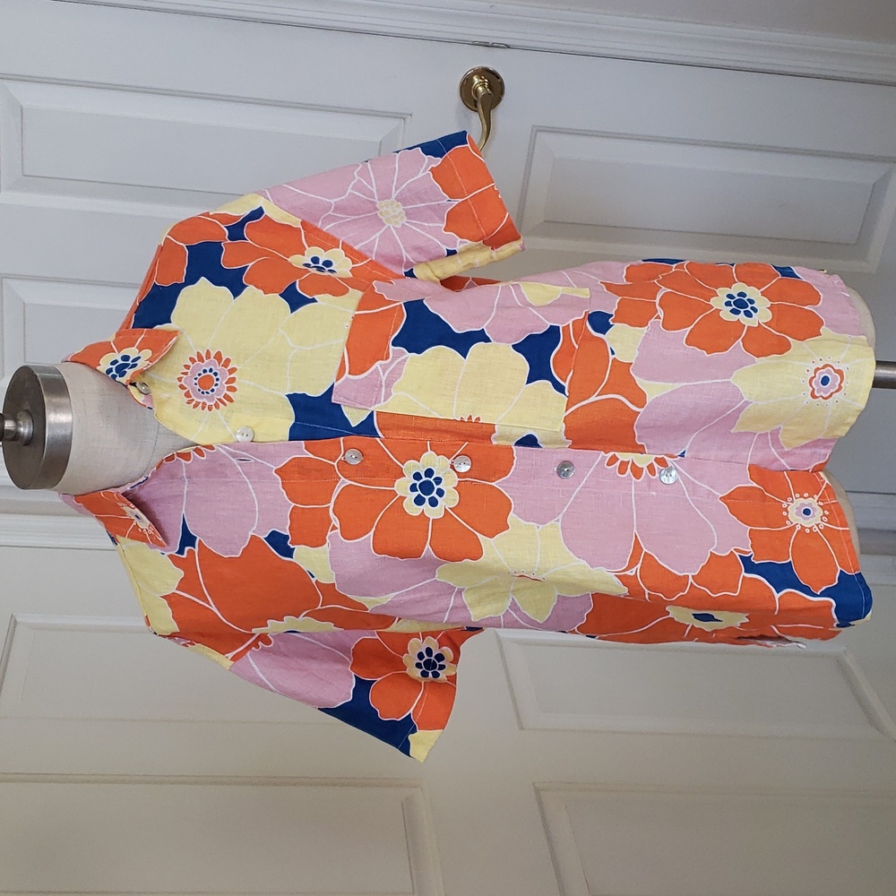 RAILS MacKinley Top Flower Power Pink Yellow Orange Blue Linen - Picture 8 of 17